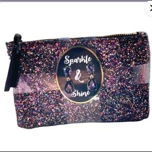 Cosmetic Paillette Zippered Makeup Bag with Earrings Sparkle Shine Purple Bling